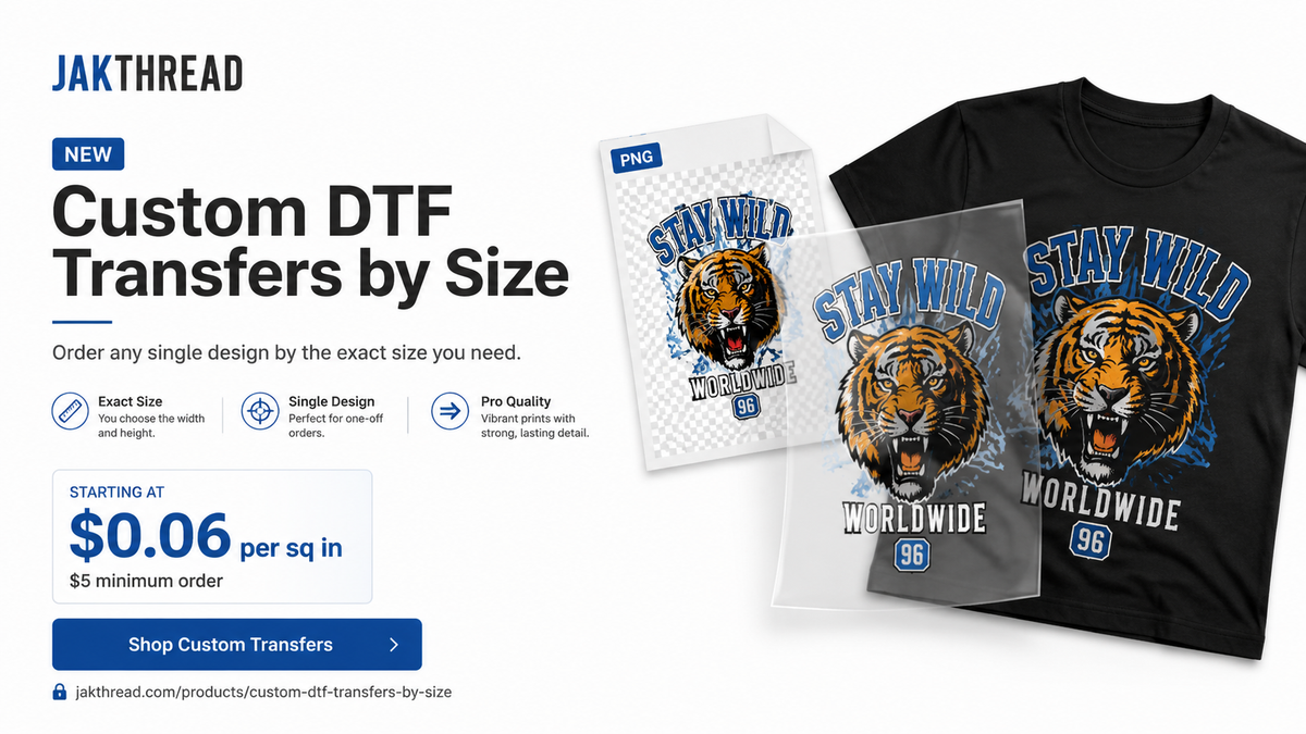 Custom DTF transfers by size starting at six cents per square inch