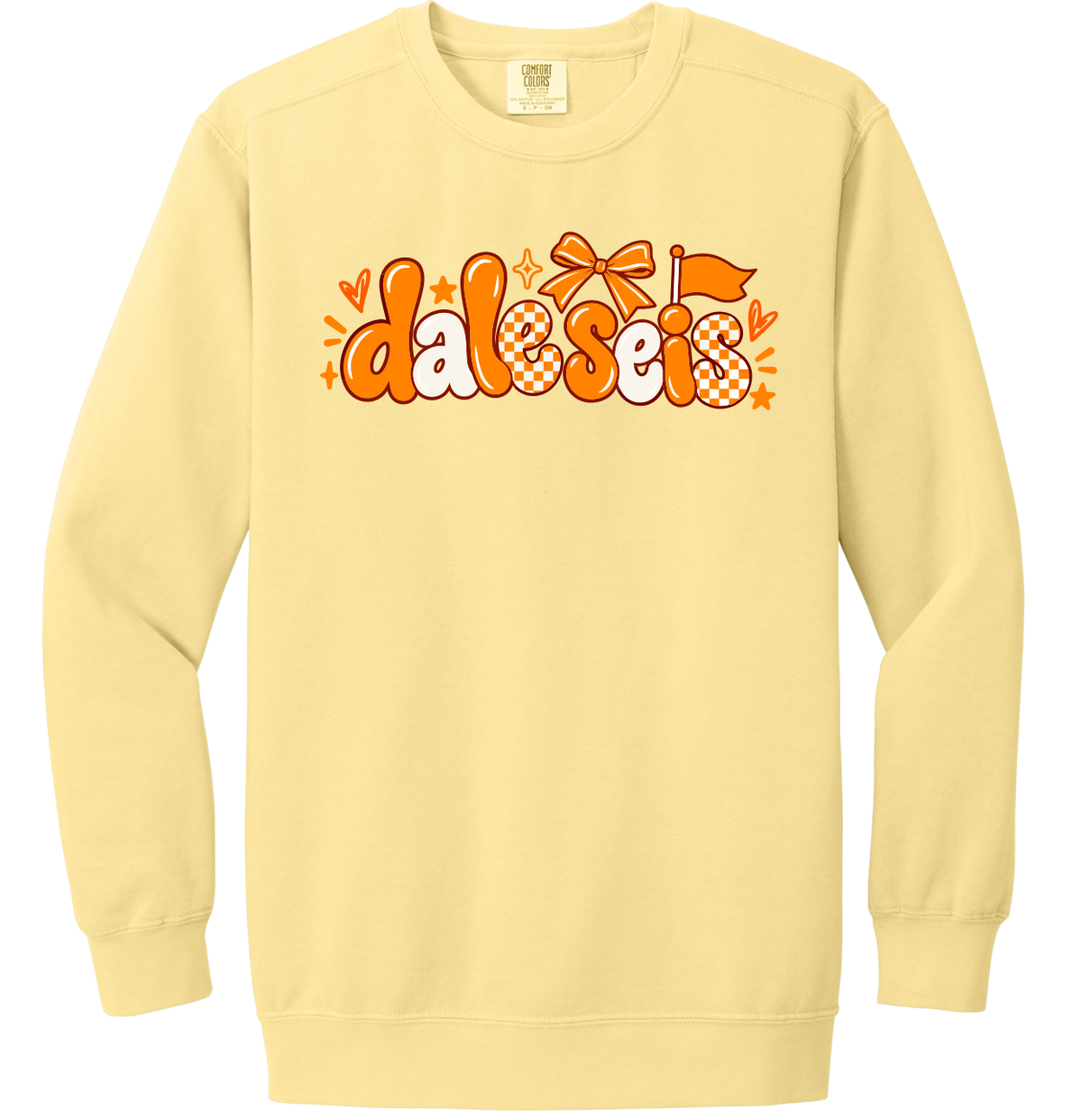 Dale Seis bow and checkerboard crewneck sweatshirt in Butter
